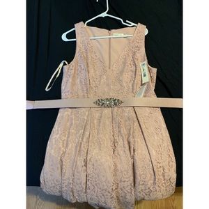 Belted Sequin-lace Fit & Flare dress